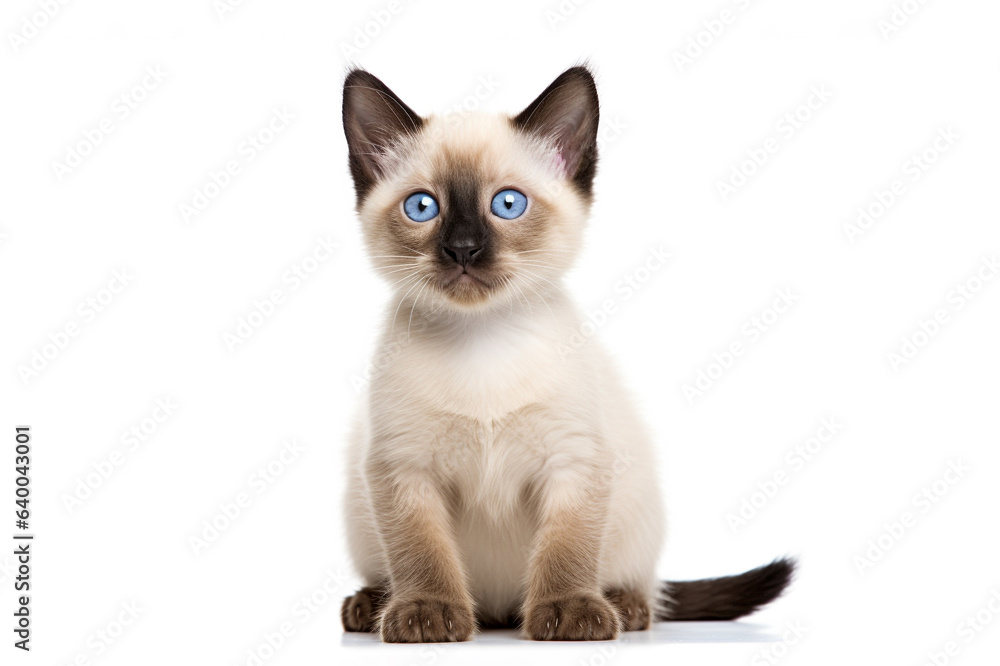 a Ragdoll cat in front of a white background. 