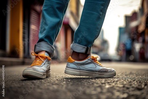 Dynamic shot of Men's legs in sneakers on a city street © Fotograf