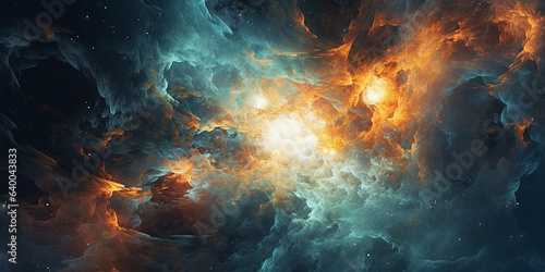 Abstract dramatic watercolor cloudscape background with orange and cyan clouds. Generative AI  