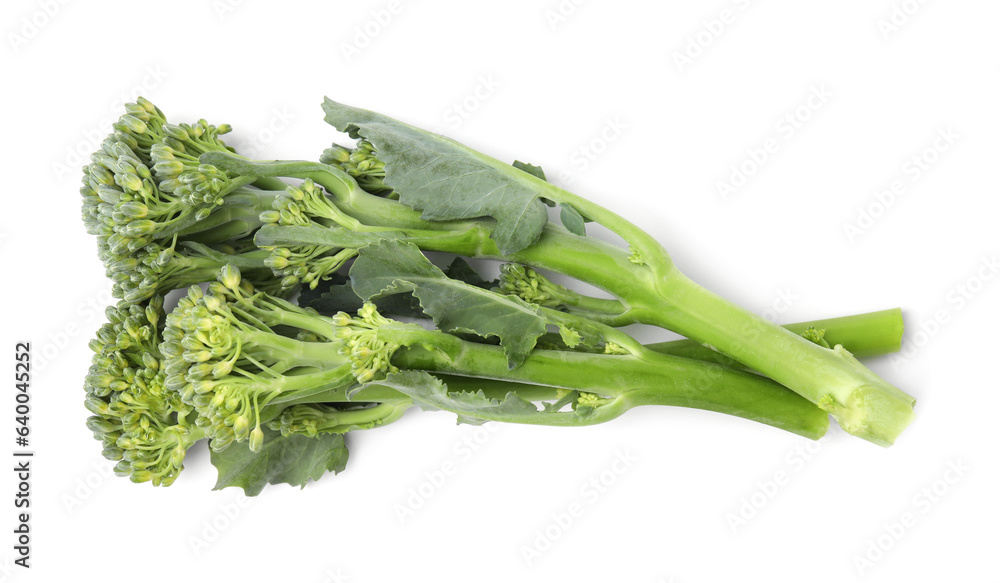 Fresh raw broccolini isolated on white, top view. Healthy food Fresh raw broccolini isolated on white, top view. Healthy food