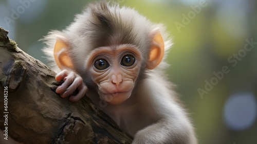 cute baby monkey keeps watching with eyes wide open, AI generated