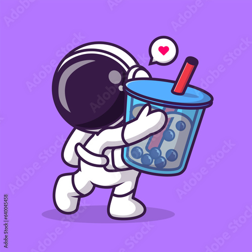 Cute Astronaut Holding Boba Milk Tea Drink Shape Cartoon 
Vector Icon Illustration. Science Technology Icon Concept 
Isolated Premium Vector. Flat Cartoon Style