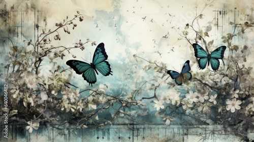 A butterfly with distressed vintage style background. Generative AI.  © Elle Arden 