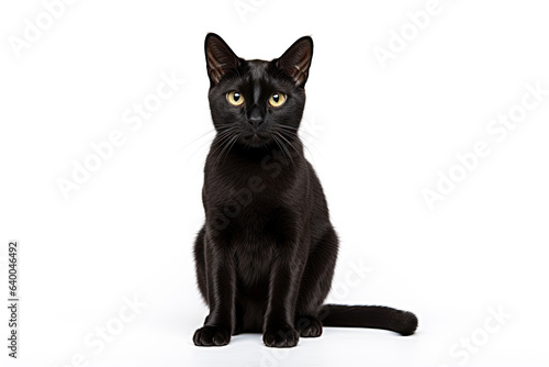 Black cat sitting isolated on a white background © gridspot