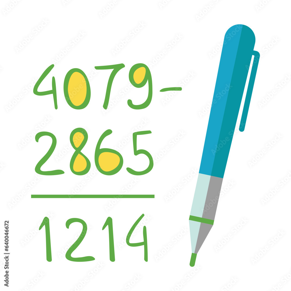 Cartoon Columns Math Example of subtracting into column. Maths and arithmetics cartoon ...