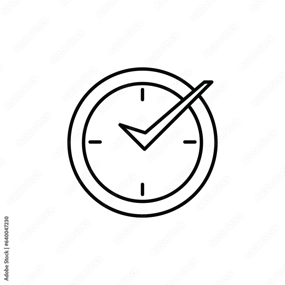 Check mark on clock, real time protection flat design on white background..eps Check mark on clock, real time protection flat design on white background..eps