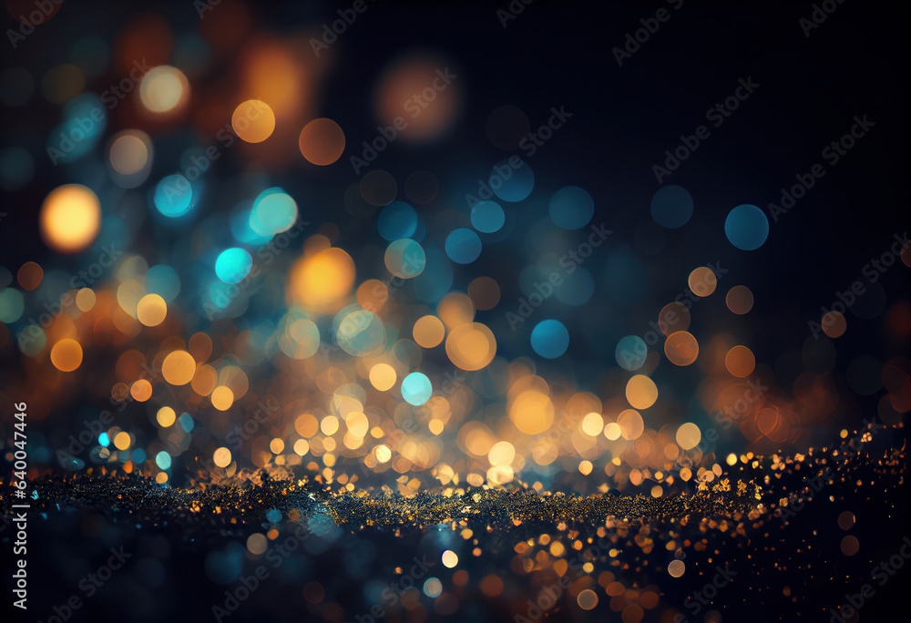Glittering bokeh lights in various colors on black grunge background. Abstract festive design for celebrations or events. AI Generative.
