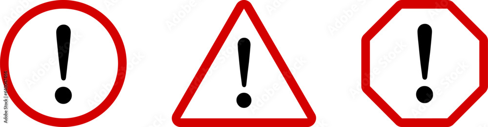 Red White Black Round Circle Octagonal and Triangular Warning or ...