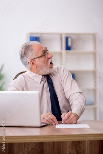 Old male employee working in the office