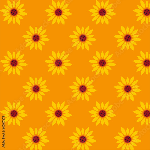 Floral pattern, seamless pattern of yellow sunflowers, on an orange background