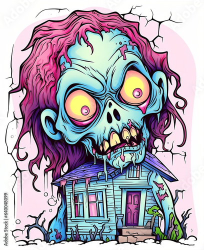 Terrifying and large zombie that entered a house to attack the owners and turn them into zombies  halloween image created by AI