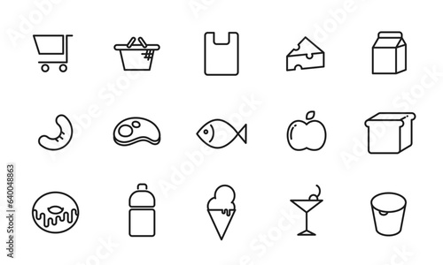 スーパーマーケットのアイコンセット/スーパー/食料品店/食料品/食品/イラスト/ベクター