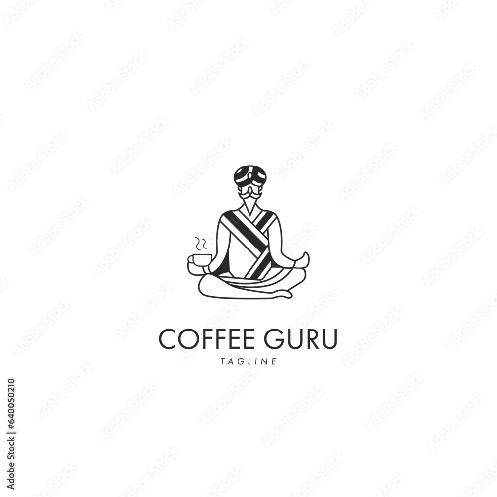 Coffee Guru Logo Design Symbol Template Flat Style Vector Illustration
