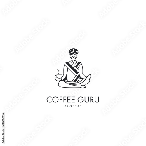 Coffee Guru Logo Design Symbol Template Flat Style Vector Illustration