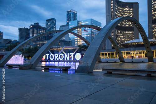 Beautiful view of The Toronto Sign is an illuminated three-dimensional sign in Nathan Phillips Square  in Toronto, Canada photo