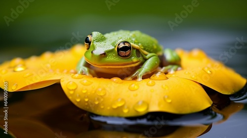 Tiny frog on a vibrant lily pad 
