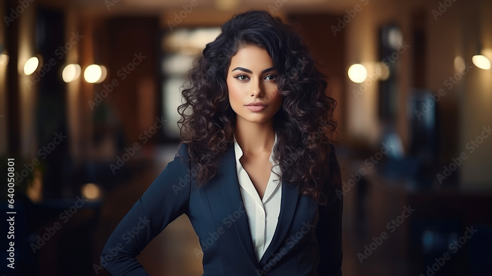 Obraz premium happy confident professional business woman standing in front of her business office. 