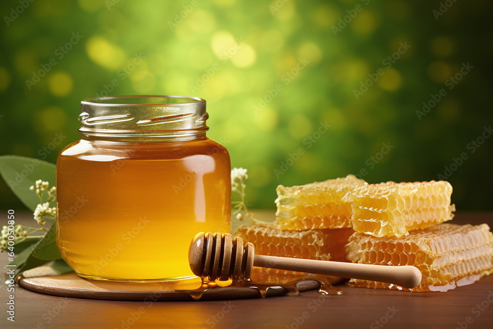 jar of Honey with Honeycomb - AI Generated jar of Honey with Honeycomb - AI Generated