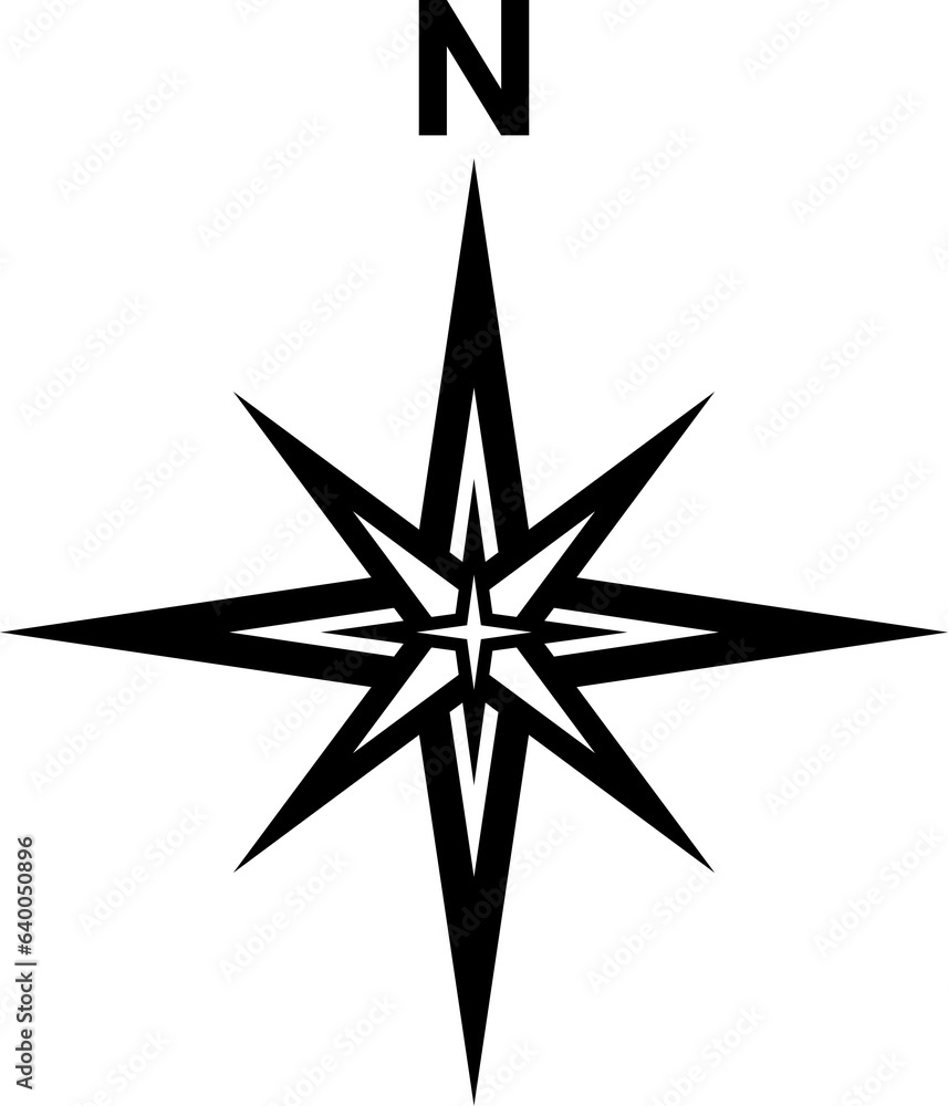 Black north symbol. North sign. Black north symbol. North sign.