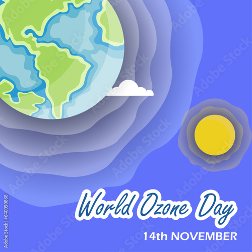 World Ozone Day with Sun and Layer of Ozone. Creative Flat Vector Illustration for Flyer, Banner, Poster, or Background