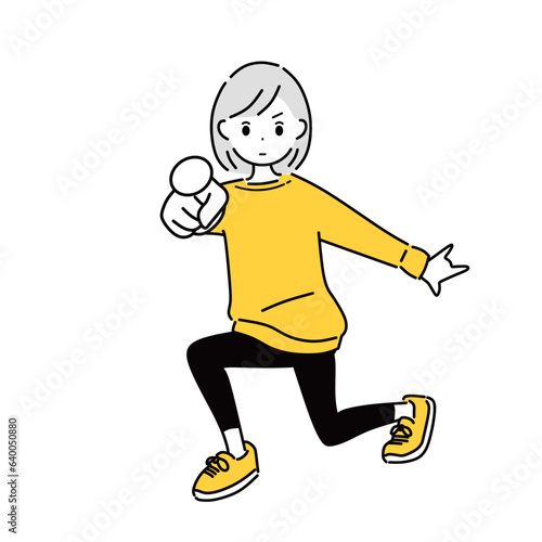 指差す女性のイラスト