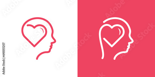 human head logo design combined with heart and made in line style