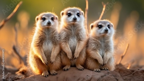 Whimsical shot of a meerkat clan standing alert 