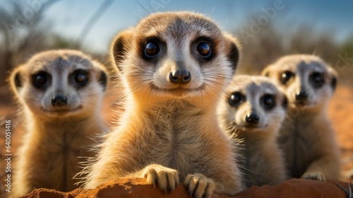 Whimsical shot of a meerkat clan standing alert 