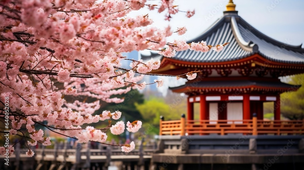 Ancient pagoda surrounded by vibrant cherry blossoms
Ancient pagoda surrounded by vibrant cherry blossoms