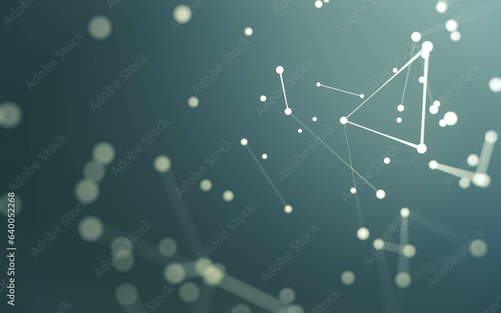 Abstract background. Molecules technology with polygonal shapes, connecting dots and lines. Connection structure. Big data visualization.