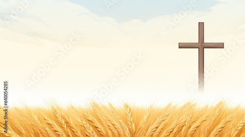 Design template of cross on a field of golden harvest