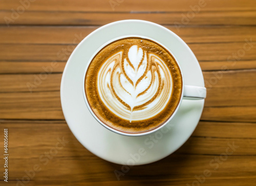 Latte coffee cup On Wooden Table International coffee day