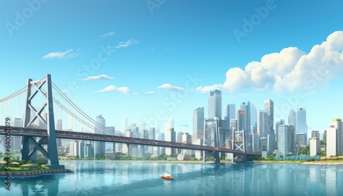 city skyline with bridge
