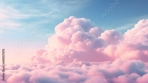 Stampa su tela Beautiful aerial view above clouds at sunset, Beautiful cloudscape with blue sky and pink clouds