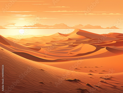 An Illustration of a Middle Eastern Desert with Large, Layered Sand Dunes