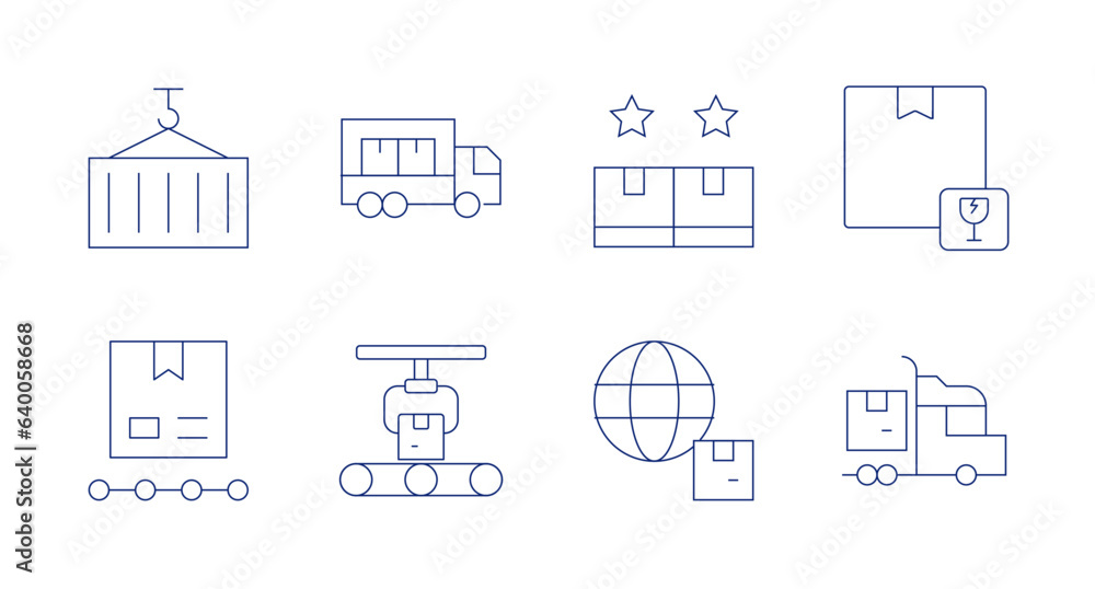 Logistics icons. Editable stroke. Containing container, delivery truck, rating, fragile, logistics, logistic.