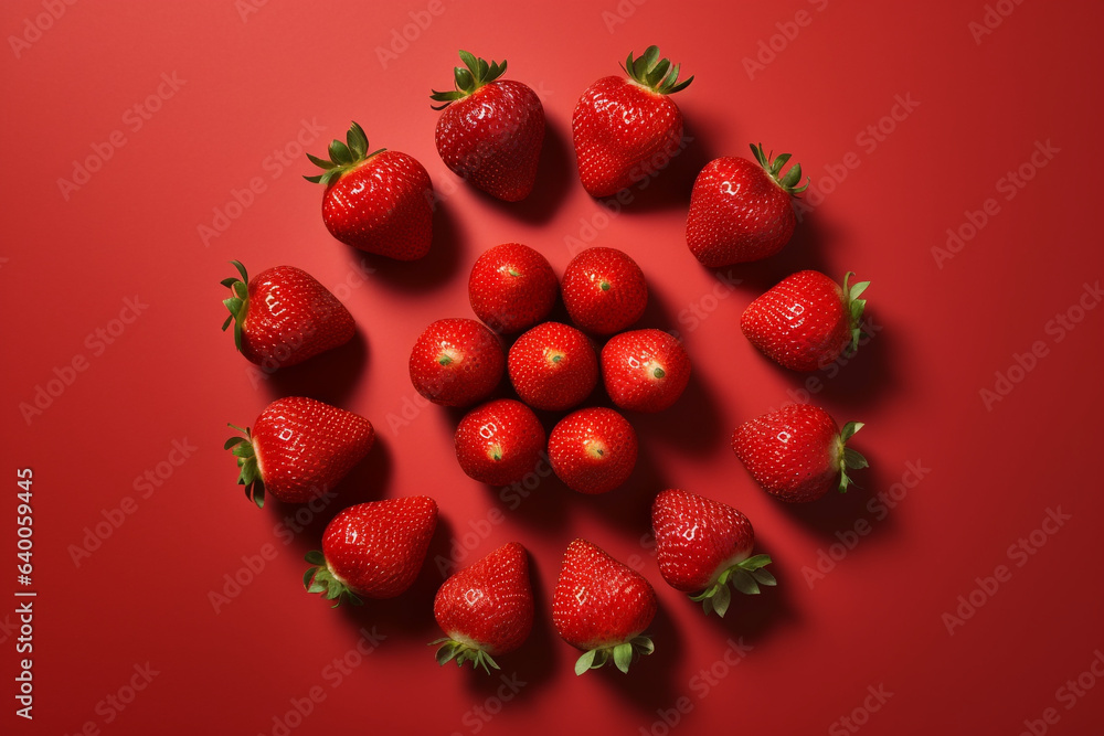 Red half strawberries on circle shaped Red half strawberries on circle shaped