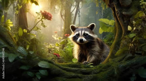 raccoon in the forest photo