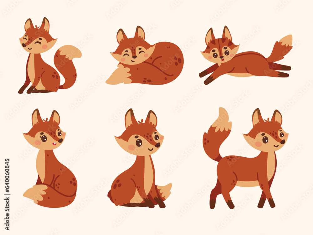 Set Of Cute Fox Animal Set Of Cute Fox Animal