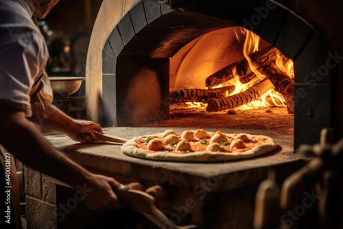 A close-up of a Neapolitan pizza, fresh from a wood-fired oven. Perfect dough, vibrant ingredients, crafted by a skilled pizzaiolo; no people present