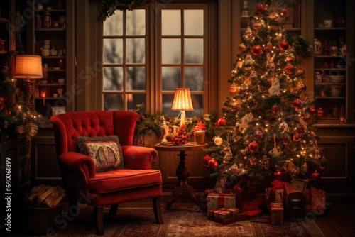 The interior of a cozy home is thoughtfully adorned in preparation for the Christmas and New Year Holidays celebrations  exuding warmth and festive charm.