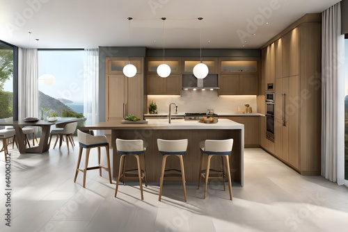 Open the doors to culinary grandeur within the  Interior of a Luxury Kitchen.  The carefully curated layout  enriched by premium materials  showcases a harmonious blend of modern aesthetics 