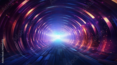 A 3D render of a hyperspace tunnel crafted from swirling musical notes, forming a harmonious passage that visually represents a journey through sound and rhythm