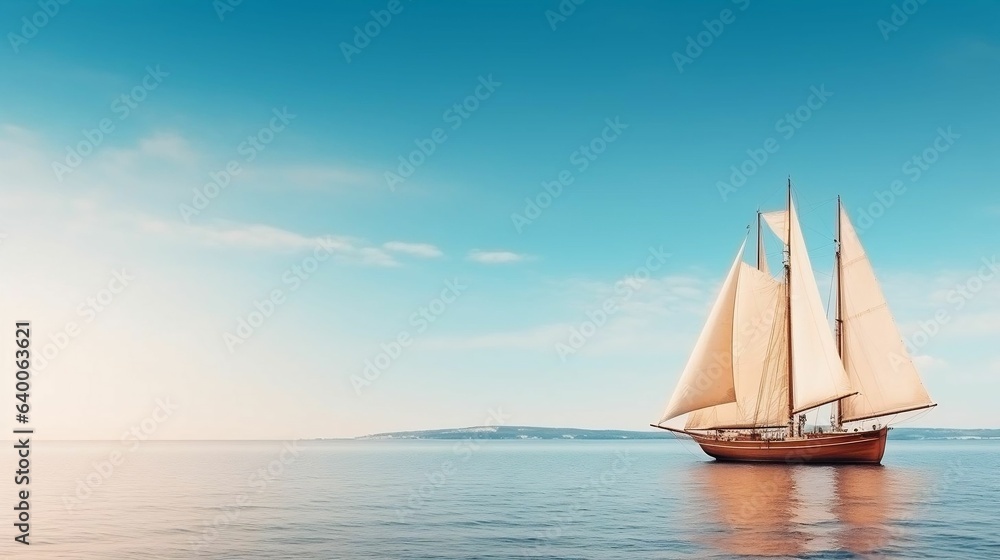 Quaint wooden sailing ship copy space background
