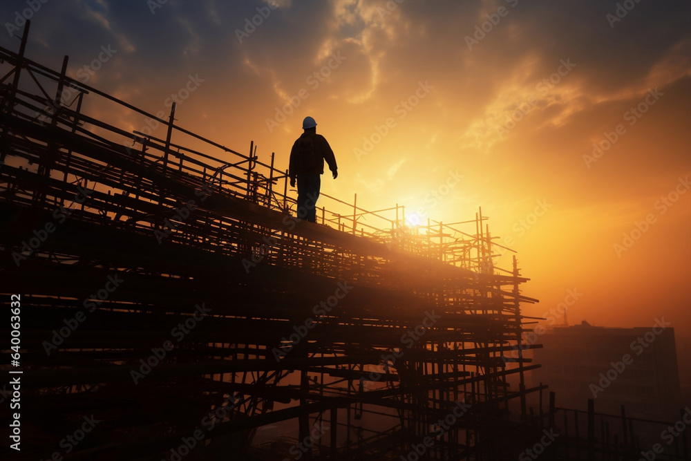 People work structure site silhouette sunset construct workers engineer industrial