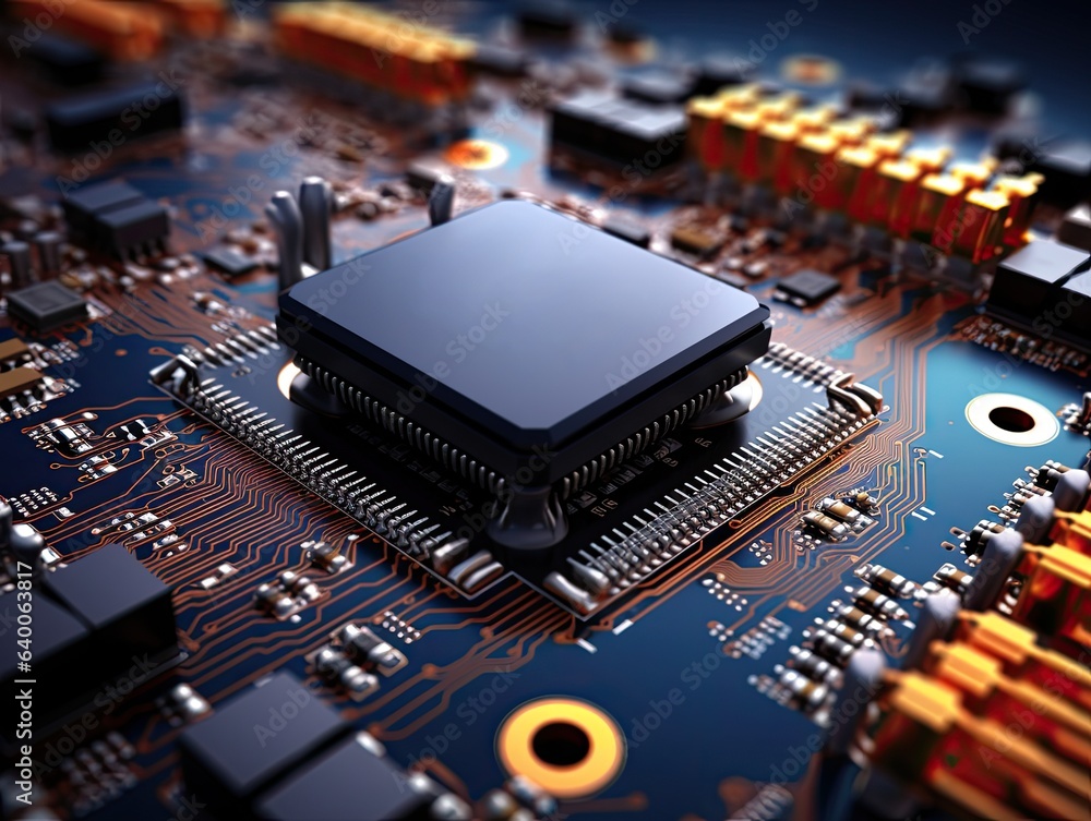 Close up of electronic circuit board CPU processor. Technology background