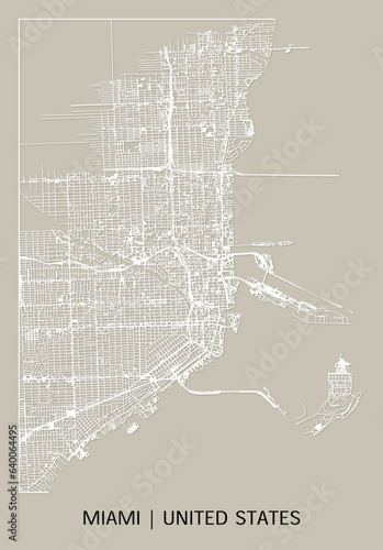 Miami (Florida, United States) street map outline for poster, paper cutting.