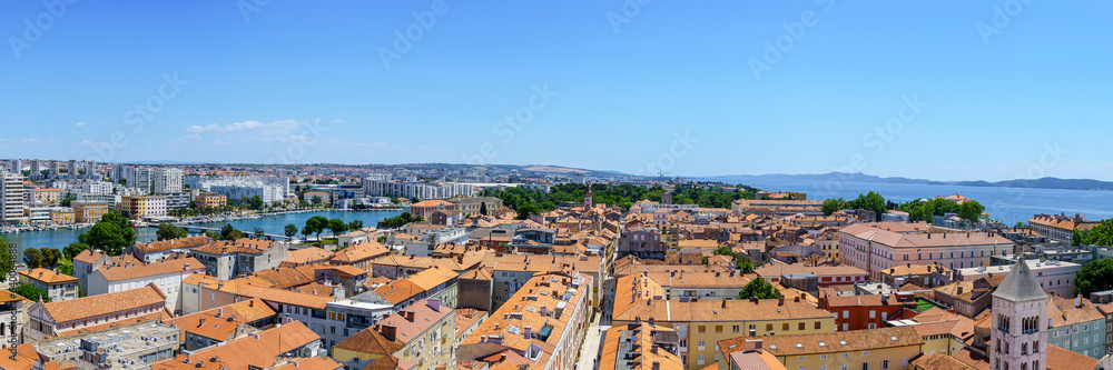 Old town of Zadar panoramic view, Dalmatia, Croatia. The view of Zadar from the tower of Saint Donat church. Panorama, wide shot