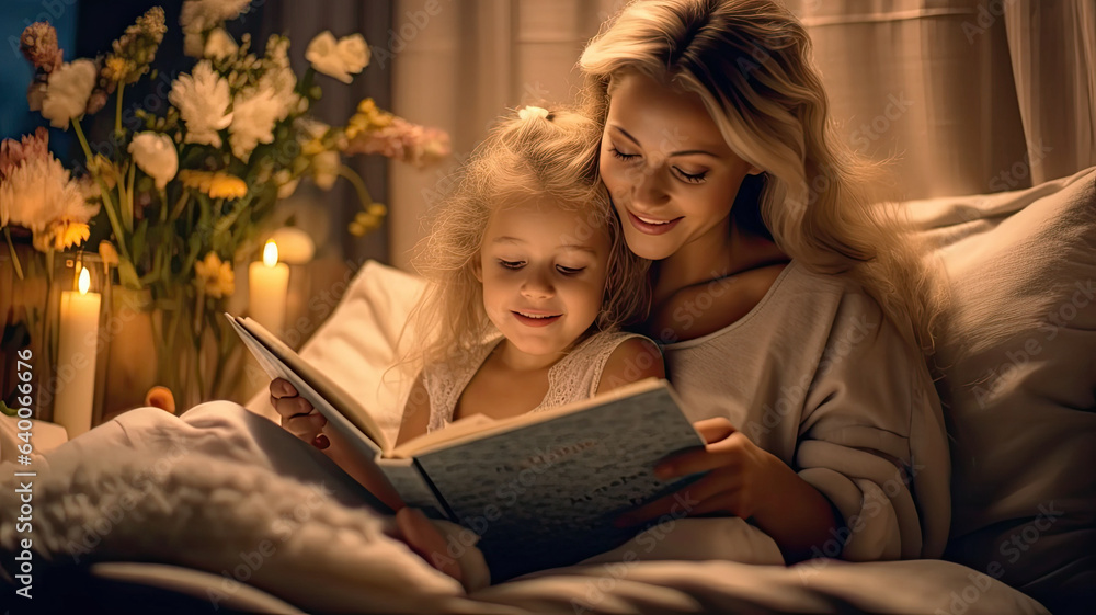 photo of Happy family mother and daughter read a book in the daytime at home photo of Happy family mother and daughter read a book in the daytime at home