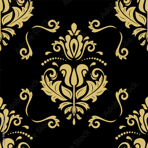 Classic seamless vector pattern. Damask orient ornament. Classic vintage background. Orient black and golden pattern for fabric, wallpapers and packaging